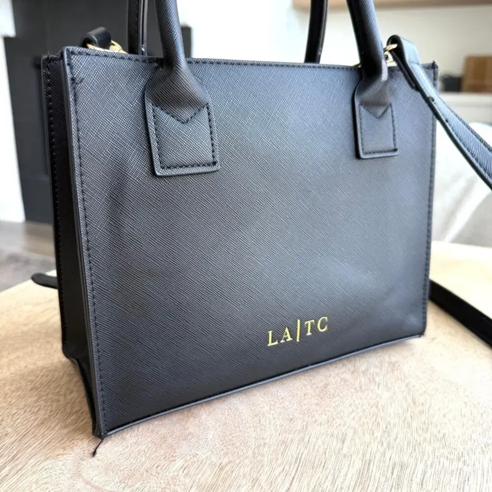 LA|TC RAD Milano Mini Vegan Leather Tote Structured Satchel Black‎ Shoulder Bag